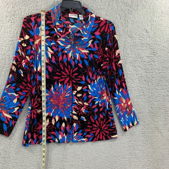 Chicos Travelers Womens Top Colorful Floral Sz M 8 Slinky Wrinkle free Travel - Picture 2 of 10